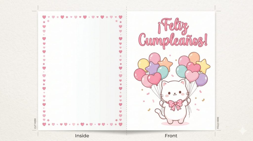Tarjeta de cumpleaños Gatita kitty con globos